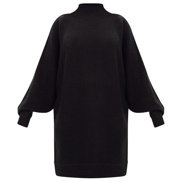PrettyLittleThing Oversized Knit Sweater Dress Black - Picture 7 of 8